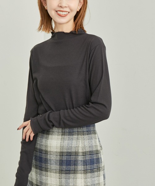 ROPE' PICNIC（ロペピクニック）の「吸湿発熱/シアーカットプチハイネックプルオーバー（Tシャツ/カットソー・レディース・キナリ/ブラック/チャコールグレー/ライトグレー・38）」の3枚目の写真