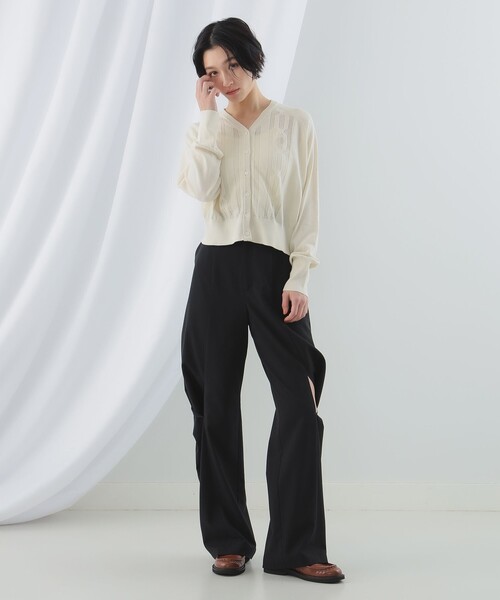 Ray BEAMS(レイビームス)の「FRED PERRY × Ray BEAMS / 別注 Open Knit Cardigan(カーディガン/ボレロ・レディース・ブラック/ナチュラル・10)」の3枚目の写真