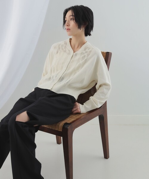 Ray BEAMS(レイビームス)の「FRED PERRY × Ray BEAMS / 別注 Open Knit Cardigan(カーディガン/ボレロ・レディース・ブラック/ナチュラル・10)」の8枚目の写真