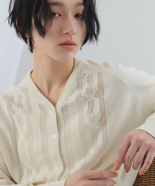 Ray BEAMS(レイビームス)の「FRED PERRY × Ray BEAMS / 別注 Open Knit Cardigan(カーディガン/ボレロ・レディース・ブラック/ナチュラル・10)」の10枚目の写真