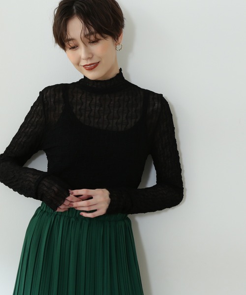 N.(N. Natural Beauty Basic)(エヌエヌナチュラルビューティーベーシック)の「◆シアーウェーブカットソー(Tシャツ/カットソー・レディース・ブラック/オフホワイト/ライトグリーン・MEDIUM)」の12枚目の写真