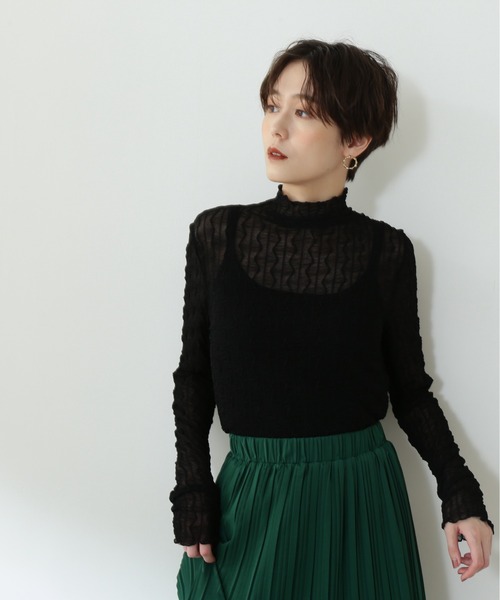 N.(N. Natural Beauty Basic)(エヌエヌナチュラルビューティーベーシック)の「◆シアーウェーブカットソー(Tシャツ/カットソー・レディース・ブラック/オフホワイト/ライトグリーン・MEDIUM)」の15枚目の写真