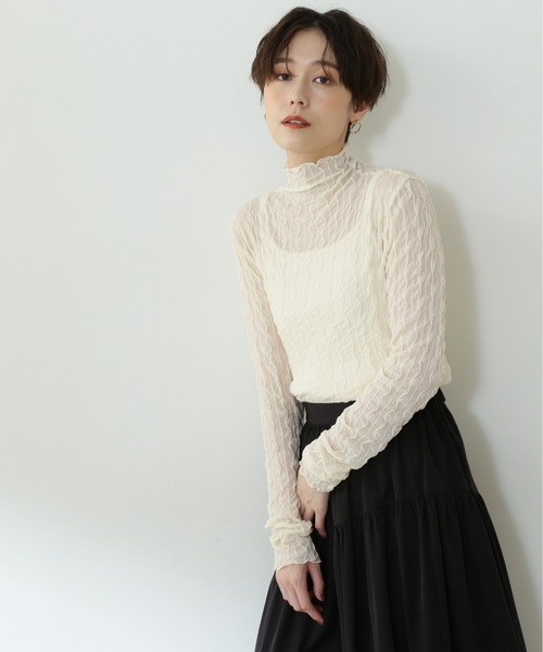 N.(N. Natural Beauty Basic)(エヌエヌナチュラルビューティーベーシック)の「◆シアーウェーブカットソー(Tシャツ/カットソー・レディース・ブラック/オフホワイト/ライトグリーン・MEDIUM)」の21枚目の写真