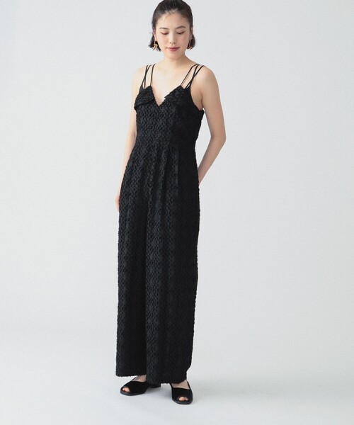 Ray BEAMS（レイビームス）の「RBS / フリンジ ジャカード サロペット（サロペット/オーバーオール・レディース・ブラック/アイボリー・1/0）」の2枚目の写真