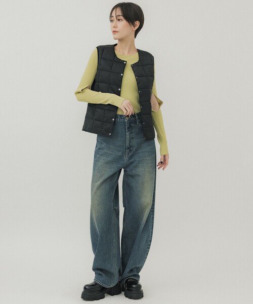 TAION（タイオン）の「【TAION/タイオン】CREW NECK BUTTON DOWN VEST/クルーネックボタンダウンベスト（ダウンベスト・レディース・ブラック/オフホワイト・S/M）」の9枚目の写真