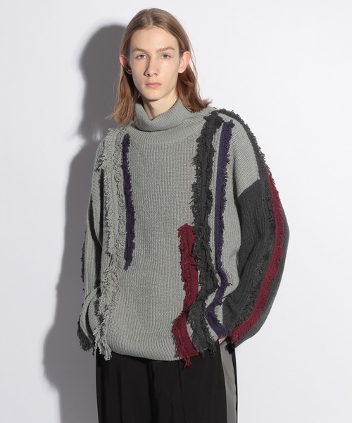 HARE（ハレ）の「カラーフリンジテープニット(HARE)（ニット/セーター・メンズ・ブラック/グレー・FREE）」の2枚目の写真