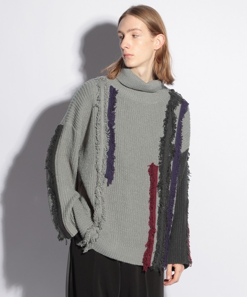 HARE（ハレ）の「カラーフリンジテープニット(HARE)（ニット/セーター・メンズ・ブラック/グレー・FREE）」の6枚目の写真