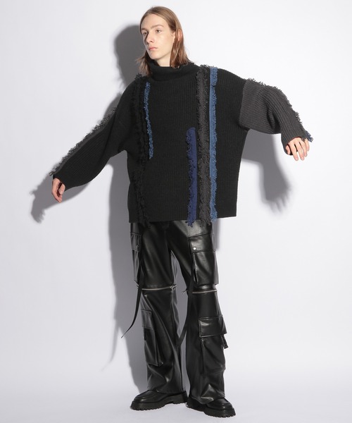 HARE（ハレ）の「カラーフリンジテープニット(HARE)（ニット/セーター・メンズ・ブラック/グレー・FREE）」の3枚目の写真