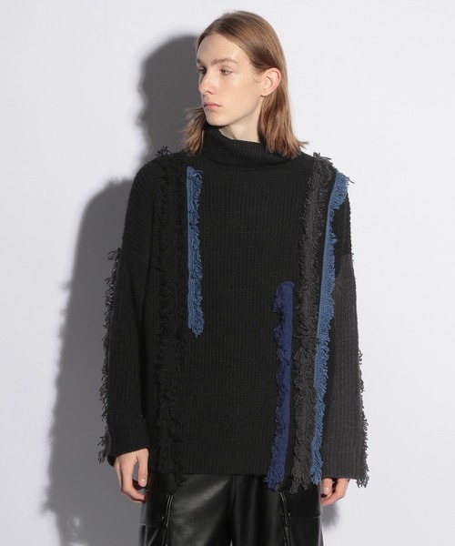 HARE（ハレ）の「カラーフリンジテープニット(HARE)（ニット/セーター・メンズ・ブラック/グレー・FREE）」の4枚目の写真