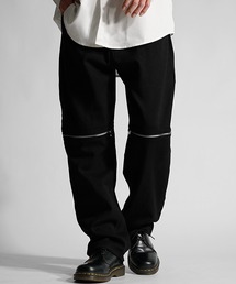 ダブルジップワイドデニムパンツ メンズ ストレートバギーデニムパンツ ルーズシルエット 春服