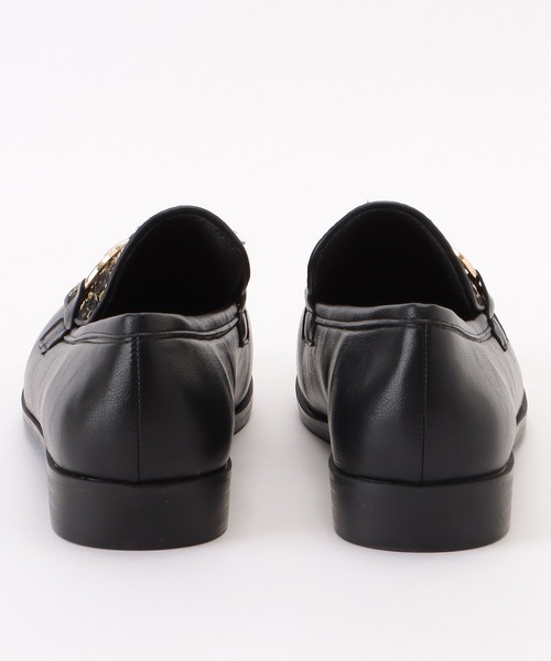 セール】ツイード × レザー バックル付き ローヒール ローファー