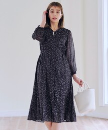 花柄シフォン袖ワンピース