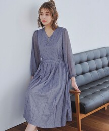 花柄シフォン袖ワンピース