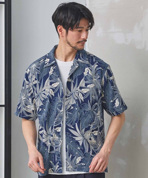 UNION STATION（ユニオンステーション）の「ボタニカル柄プリントオープンカラーシャツ（シャツ/ブラウス・メンズ・オレンジ系その他/ネイビー/ベージュ系その他・M/LL/L）」の4枚目の写真