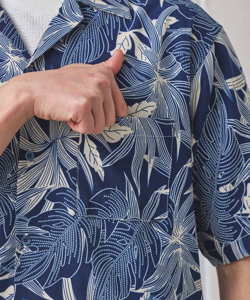UNION STATION（ユニオンステーション）の「ボタニカル柄プリントオープンカラーシャツ（シャツ/ブラウス・メンズ・オレンジ系その他/ネイビー/ベージュ系その他・M/LL/L）」の7枚目の写真