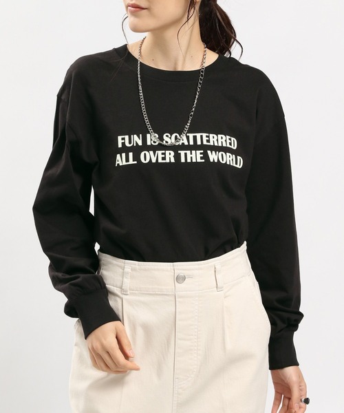 GLOBAL WORK Smile Seed Store（グローバルワーク スマイルシードストア）の「コットンシンプルプリントTシャツ長袖/984087（Tシャツ/カットソー・レディース・ホワイト/ホワイト系その他2/杢グレー/ブラック・X-LARGE/SMALL/LARGE/MEDIUM）」の3枚目の写真