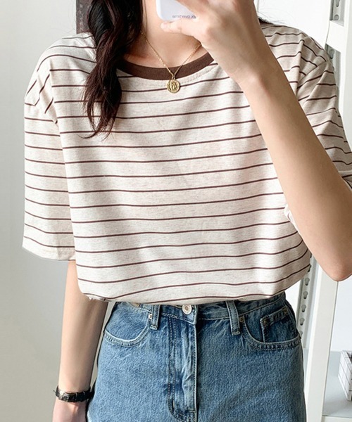 Miniministore(ミニミニストア)の「トップス ボーダー柄 tシャツ 半袖 夏(Tシャツ/カットソー・レディース・ブラウン/ネイビー・FREE)」の3枚目の写真