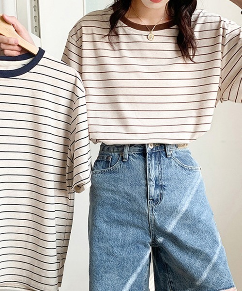 Miniministore(ミニミニストア)の「トップス ボーダー柄 tシャツ 半袖 夏(Tシャツ/カットソー・レディース・ブラウン/ネイビー・FREE)」の5枚目の写真