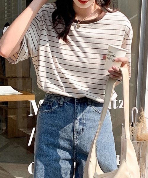 Miniministore(ミニミニストア)の「トップス ボーダー柄 tシャツ 半袖 夏(Tシャツ/カットソー・レディース・ブラウン/ネイビー・FREE)」の7枚目の写真