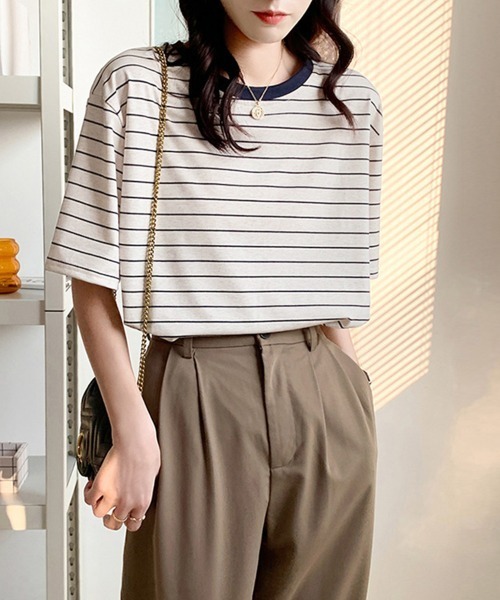 Miniministore(ミニミニストア)の「トップス ボーダー柄 tシャツ 半袖 夏(Tシャツ/カットソー・レディース・ブラウン/ネイビー・FREE)」の11枚目の写真