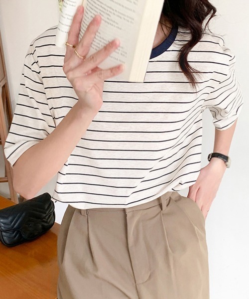Miniministore(ミニミニストア)の「トップス ボーダー柄 tシャツ 半袖 夏(Tシャツ/カットソー・レディース・ブラウン/ネイビー・FREE)」の13枚目の写真