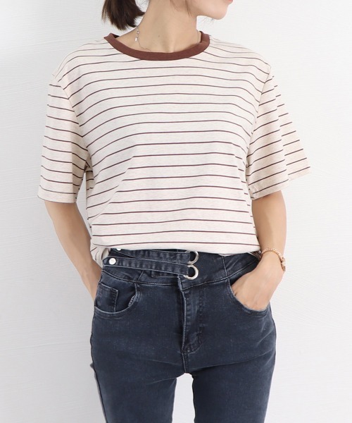 Miniministore(ミニミニストア)の「トップス ボーダー柄 tシャツ 半袖 夏(Tシャツ/カットソー・レディース・ブラウン/ネイビー・FREE)」の14枚目の写真