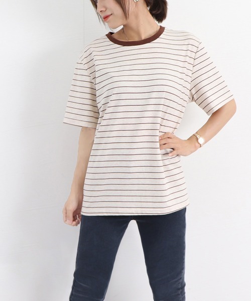 Miniministore(ミニミニストア)の「トップス ボーダー柄 tシャツ 半袖 夏(Tシャツ/カットソー・レディース・ブラウン/ネイビー・FREE)」の15枚目の写真