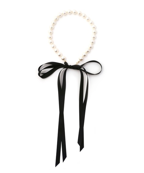 colleca la（コレカラ）の「サテンリボンパールネックレス（ネックレス・レディース・ブラック/ベージュ・ﾌﾘ-）」の8枚目の写真