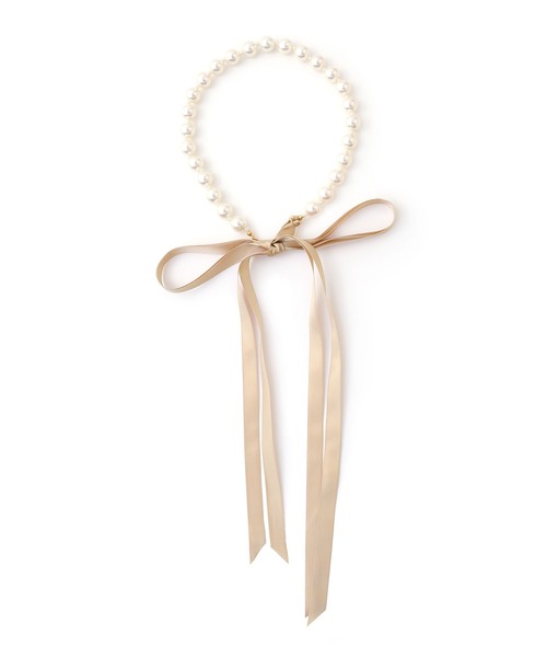 colleca la（コレカラ）の「サテンリボンパールネックレス（ネックレス・レディース・ブラック/ベージュ・ﾌﾘ-）」の9枚目の写真