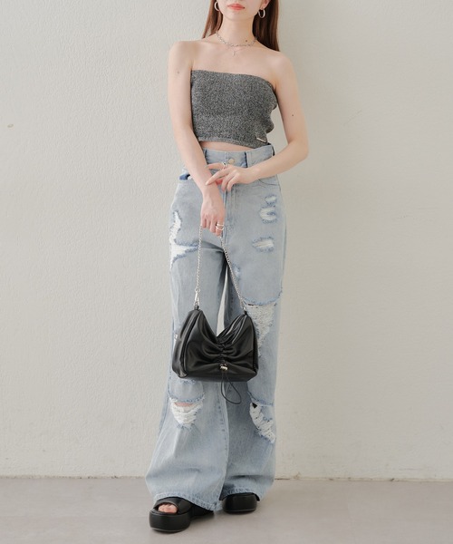 Chico（チコ）の「【新色追加】ラメチューブトップ（チューブトップ・レディース・ホワイト/ライム/ブルー/ブラック/ベージュ・FREE）」の15枚目の写真