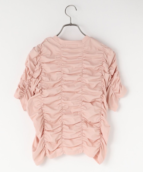 yuw(ユウ)の「シャーリングプルオーバー 113871(Tシャツ/カットソー・レディース・ピンク/ホワイト/ブラック・FREE)」の9枚目の写真