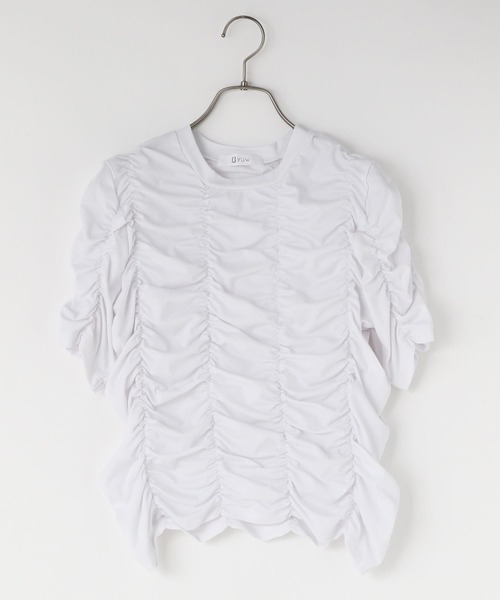 yuw(ユウ)の「シャーリングプルオーバー 113871(Tシャツ/カットソー・レディース・ピンク/ホワイト/ブラック・FREE)」の11枚目の写真