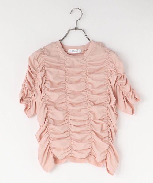 yuw(ユウ)の「シャーリングプルオーバー 113871(Tシャツ/カットソー・レディース・ピンク/ホワイト/ブラック・FREE)」の4枚目の写真