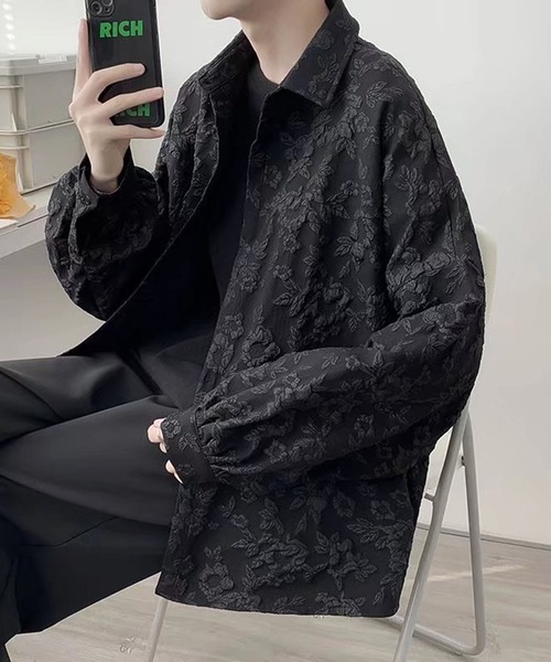 SHEPP(シープ)の「ビッグシルエット フラワー刺繍シャツ(シャツ/ブラウス・メンズ・ホワイト/ブラック・M/L/XL)」の2枚目の写真