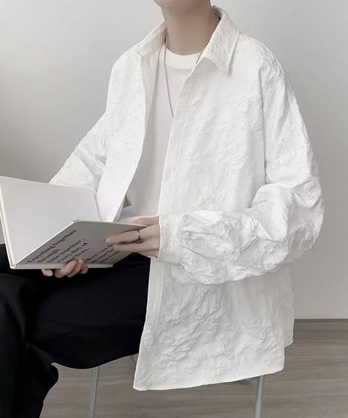 SHEPP(シープ)の「ビッグシルエット フラワー刺繍シャツ(シャツ/ブラウス・メンズ・ホワイト/ブラック・M/L/XL)」の4枚目の写真