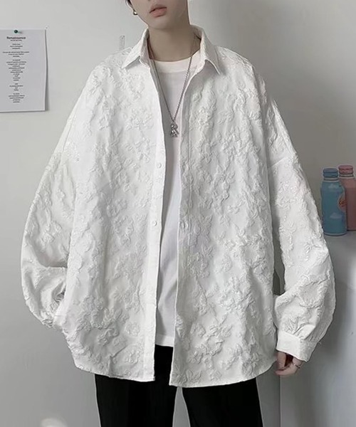 SHEPP(シープ)の「ビッグシルエット フラワー刺繍シャツ(シャツ/ブラウス・メンズ・ホワイト/ブラック・M/L/XL)」の3枚目の写真
