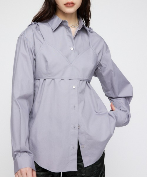 LAGUA GEM(ラグアジェム)の「2PIECE OVER シャツ(シャツ/ブラウス・レディース・ホワイト/チャコールグレー・FREE)」の1枚目の写真