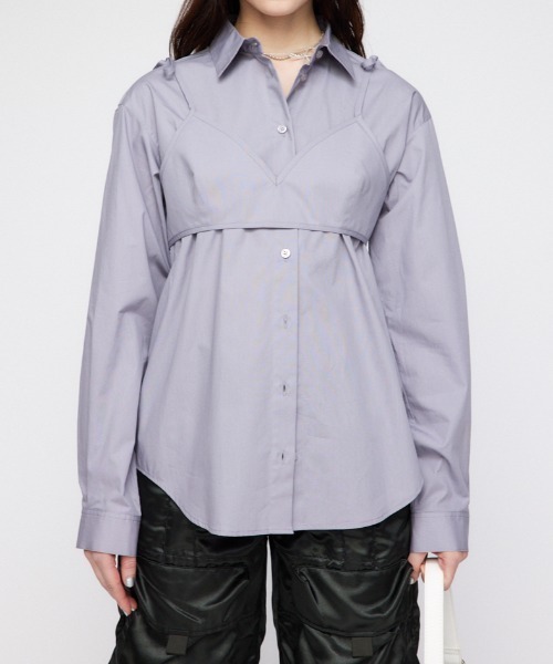 LAGUA GEM(ラグアジェム)の「2PIECE OVER シャツ(シャツ/ブラウス・レディース・ホワイト/チャコールグレー・FREE)」の5枚目の写真