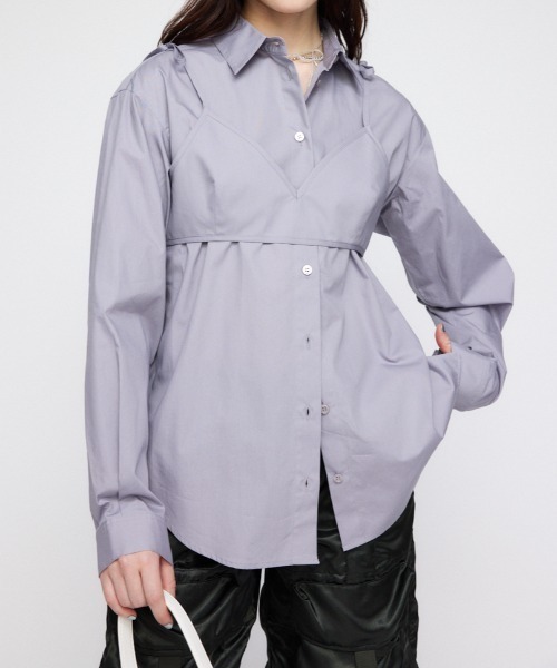 LAGUA GEM(ラグアジェム)の「2PIECE OVER シャツ(シャツ/ブラウス・レディース・ホワイト/チャコールグレー・FREE)」の6枚目の写真