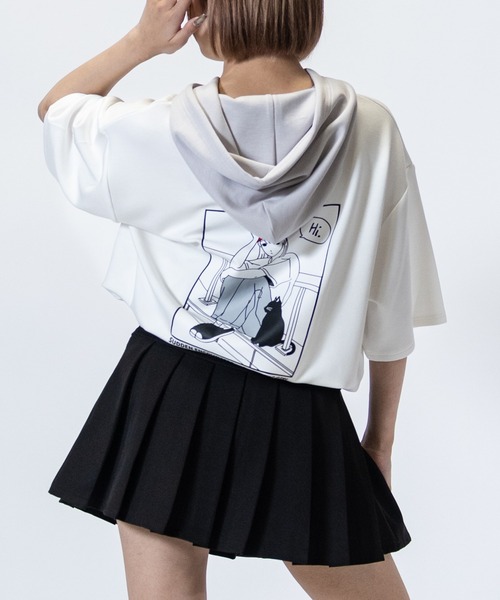 Red Cap Girl(レッドキャプガール)の「【a-r】〔Red Cap Girl/レッドキャップガール〕とろみポンチ バックイラスト 配色フード Tシャツ(パーカー・メンズ・ホワイト/ライトグレー/ブラック/ブルー/ライトグレー系/グリーン/ピンク/ホワイト系/ブラック系/チャコールグレー・MEDIUM/LARGE)」の2枚目の写真