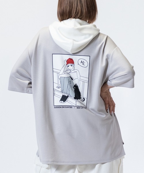 Red Cap Girl(レッドキャプガール)の「【a-r】〔Red Cap Girl/レッドキャップガール〕とろみポンチ バックイラスト 配色フード Tシャツ(パーカー・メンズ・ホワイト/ライトグレー/ブラック/ブルー/ライトグレー系/グリーン/ピンク/ホワイト系/ブラック系/チャコールグレー・MEDIUM/LARGE)」の7枚目の写真