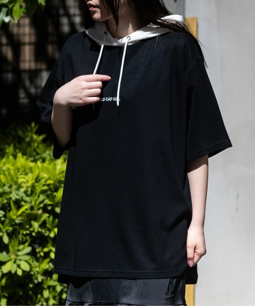 Red Cap Girl(レッドキャプガール)の「【a-r】〔Red Cap Girl/レッドキャップガール〕とろみポンチ バックイラスト 配色フード Tシャツ(パーカー・メンズ・ホワイト/ライトグレー/ブラック/ブルー/ライトグレー系/グリーン/ピンク/ホワイト系/ブラック系/チャコールグレー・MEDIUM/LARGE)」の18枚目の写真