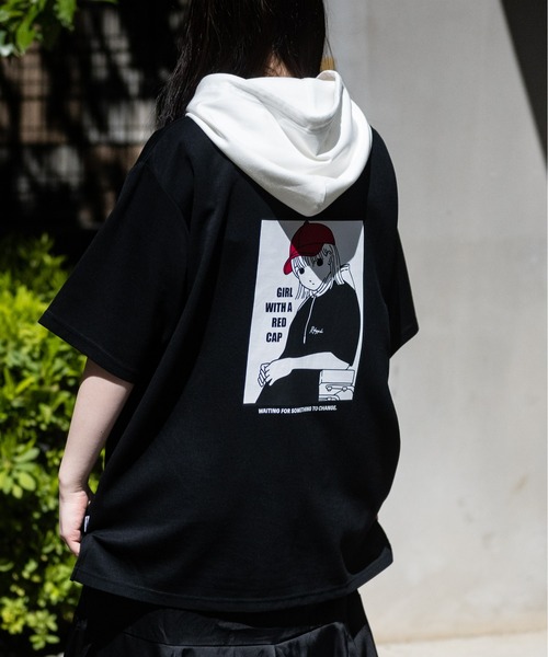 Red Cap Girl(レッドキャプガール)の「【a-r】〔Red Cap Girl/レッドキャップガール〕とろみポンチ バックイラスト 配色フード Tシャツ(パーカー・メンズ・ホワイト/ライトグレー/ブラック/ブルー/ライトグレー系/グリーン/ピンク/ホワイト系/ブラック系/チャコールグレー・MEDIUM/LARGE)」の20枚目の写真