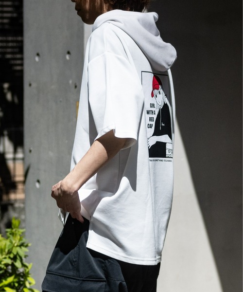 Red Cap Girl(レッドキャプガール)の「【a-r】〔Red Cap Girl/レッドキャップガール〕とろみポンチ バックイラスト 配色フード Tシャツ(パーカー・メンズ・ホワイト/ライトグレー/ブラック/ブルー/ライトグレー系/グリーン/ピンク/ホワイト系/ブラック系/チャコールグレー・MEDIUM/LARGE)」の14枚目の写真