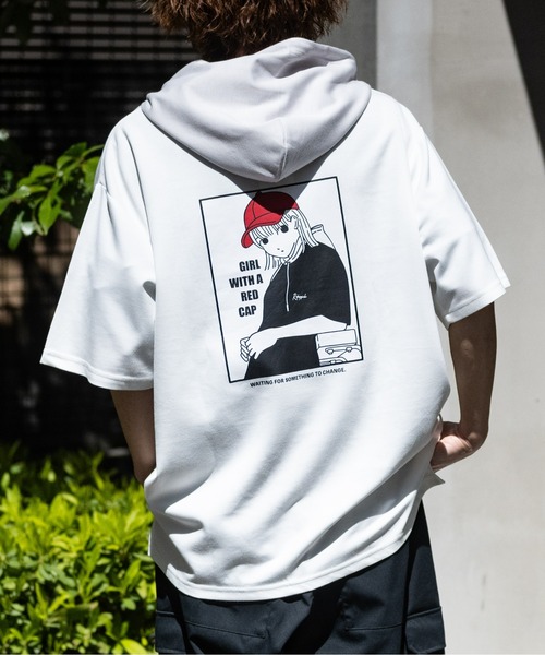 Red Cap Girl(レッドキャプガール)の「【a-r】〔Red Cap Girl/レッドキャップガール〕とろみポンチ バックイラスト 配色フード Tシャツ(パーカー・メンズ・ホワイト/ライトグレー/ブラック/ブルー/ライトグレー系/グリーン/ピンク/ホワイト系/ブラック系/チャコールグレー・MEDIUM/LARGE)」の12枚目の写真