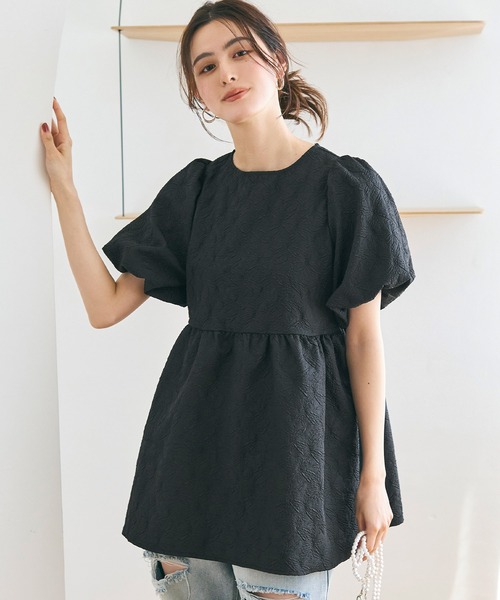 coca(coca)(コカ)の「上品エンボスバルーン袖ギャザーブラウス(シャツ/ブラウス・レディース・ブラック/イエロー・M/L)」の1枚目の写真