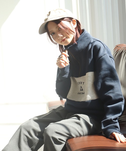 GERRY（ジェリー）の「【GERRY/ジェリー】裏起毛 ワンポイント刺繍ロゴ ハーフジップスウェット（スウェット・メンズ・ネイビー/ダークグレー/アッシュグレー・L/M/LL）」の4枚目の写真