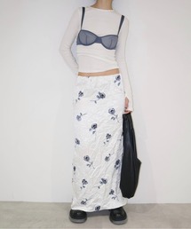 musubore | crush flower satin SK / しわしわプリーツスカート(スカート)