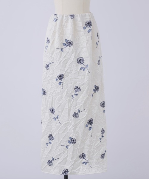 musubore(ムスボレ)の「crush flower satin SK / しわしわプリーツスカート(スカート・レディース・グレー/グリーン・0/1)」の14枚目の写真