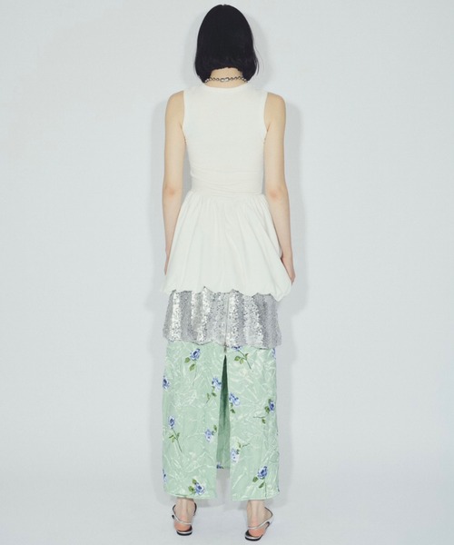 musubore(ムスボレ)の「crush flower satin SK / しわしわプリーツスカート(スカート・レディース・グレー/グリーン・0/1)」の11枚目の写真